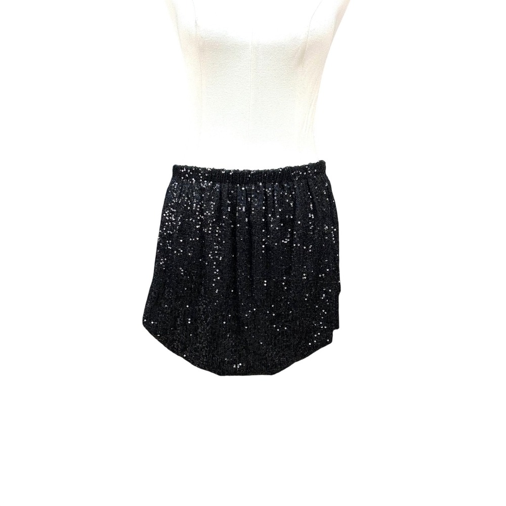 Venus Womens Black Sequin Mini Skirt Elastic Waist Bubble Hem‎ Party Size Large